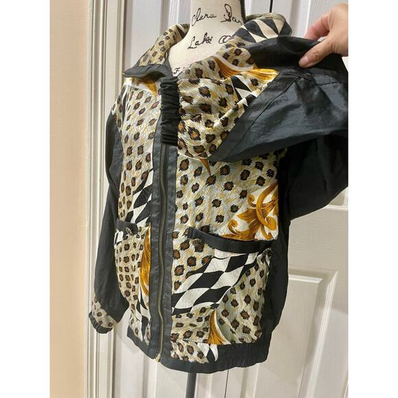 Y2K 90’s EAST WEST BOMBER JACKET LEOPARD SHOULDER PADS Sz M GROOVING STREETWEAR - Picture 8 of 16